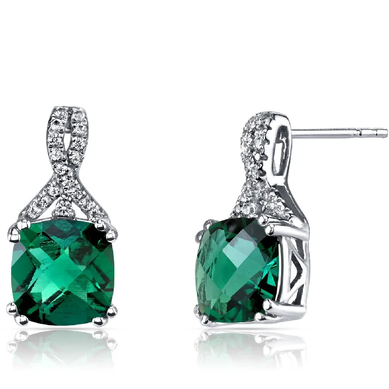 14k White Gold 3.84 ct Created Emerald Stud Earrings