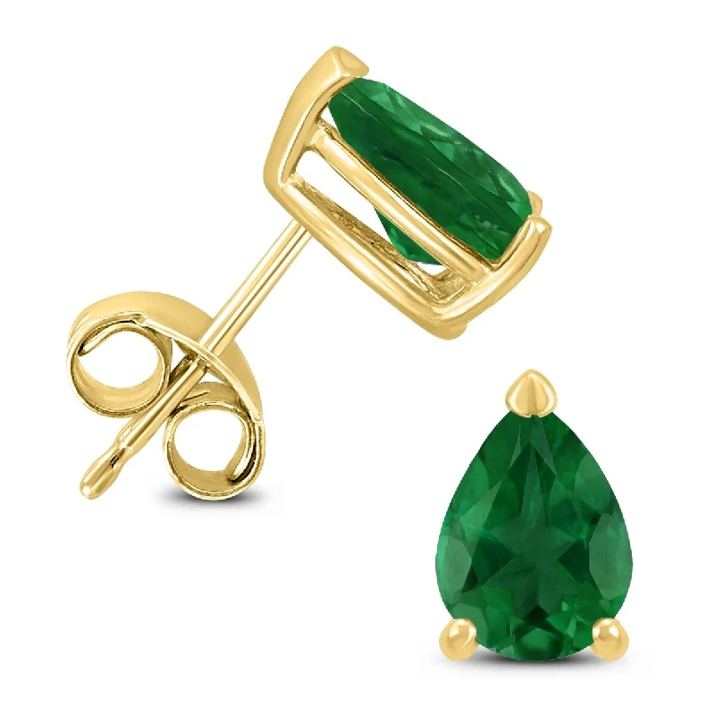 Marquee 14K Yellow Gold 6x4MM Pear Emerald Earrings