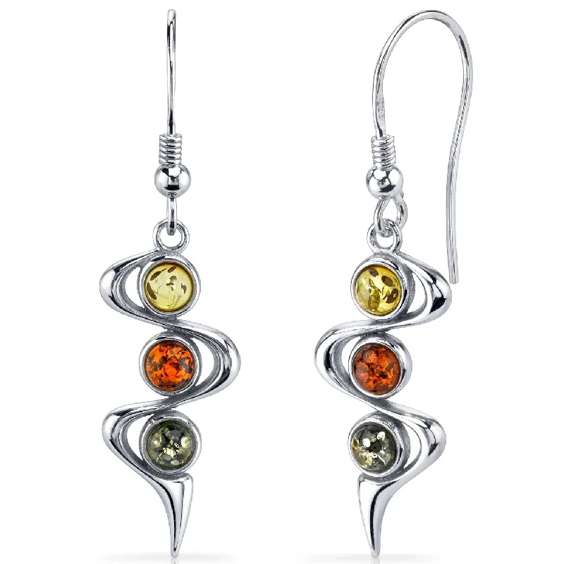 Baltic Amber Three-stone Earrings in Sterling Silver