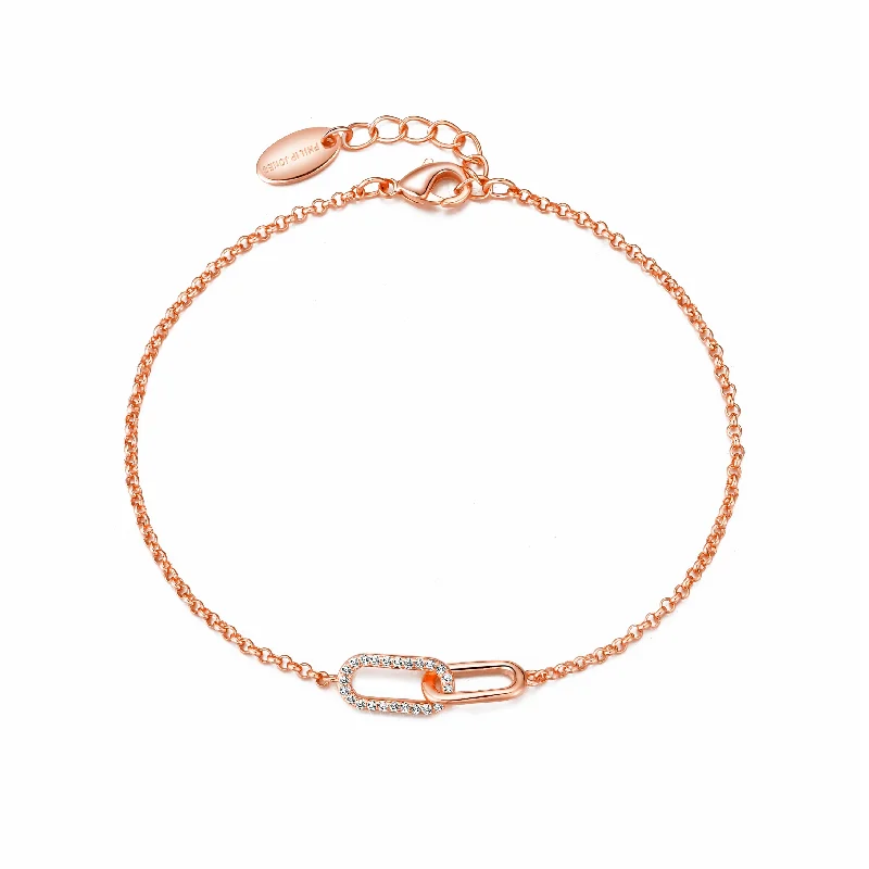 Rose Gold Plated Paperclip Link Bracelet Created with Zircondia® Crystals