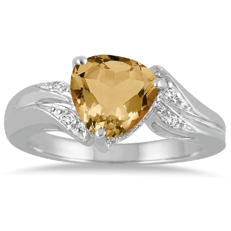 2 1/4 Carat Trillion Cut Citrine and Diamond Ring in 10K White Gold