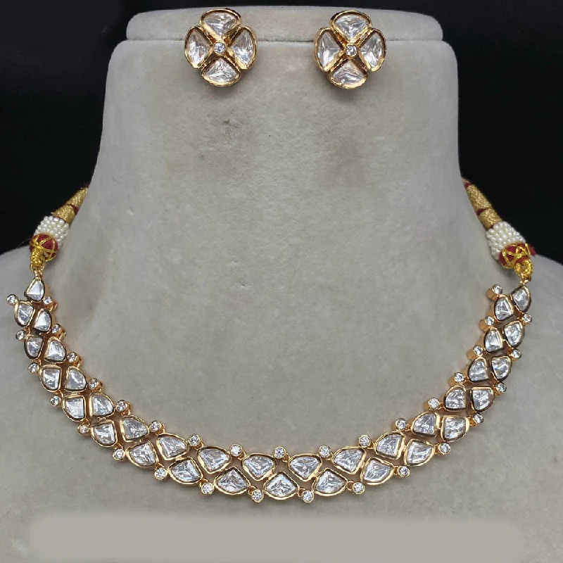 Amoliya Jewels Gold Plated Polki Kundan Necklace Set