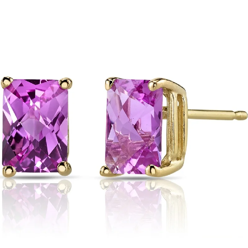 14k Yellow Gold 2.5 ct Created Pink Sapphire Stud Earrings