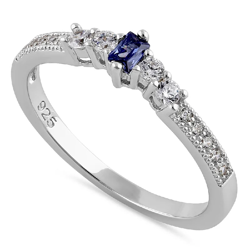 Sterling Silver Emerald Cut Dark Tanzanite CZ Ring