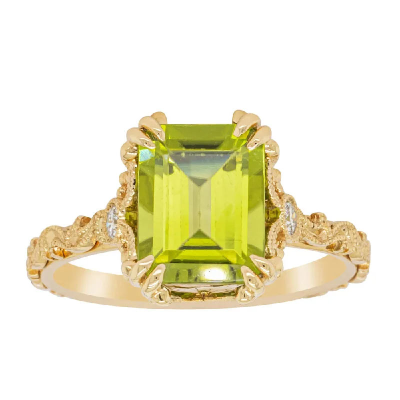 18ct Yellow Gold Peridot & Diamond Romanov Ring