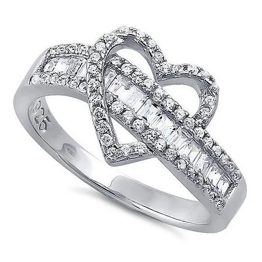 Sterling Silver Exotic Heart Clear CZ Ring