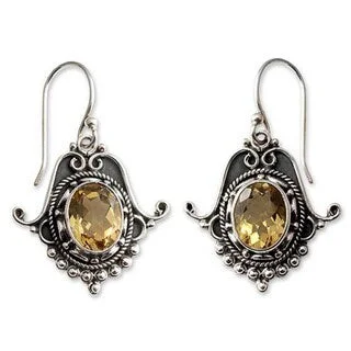 NOVICA Handmade Spellbound Sterling Silver Citrine Dangle Earrings (India) - Yellow