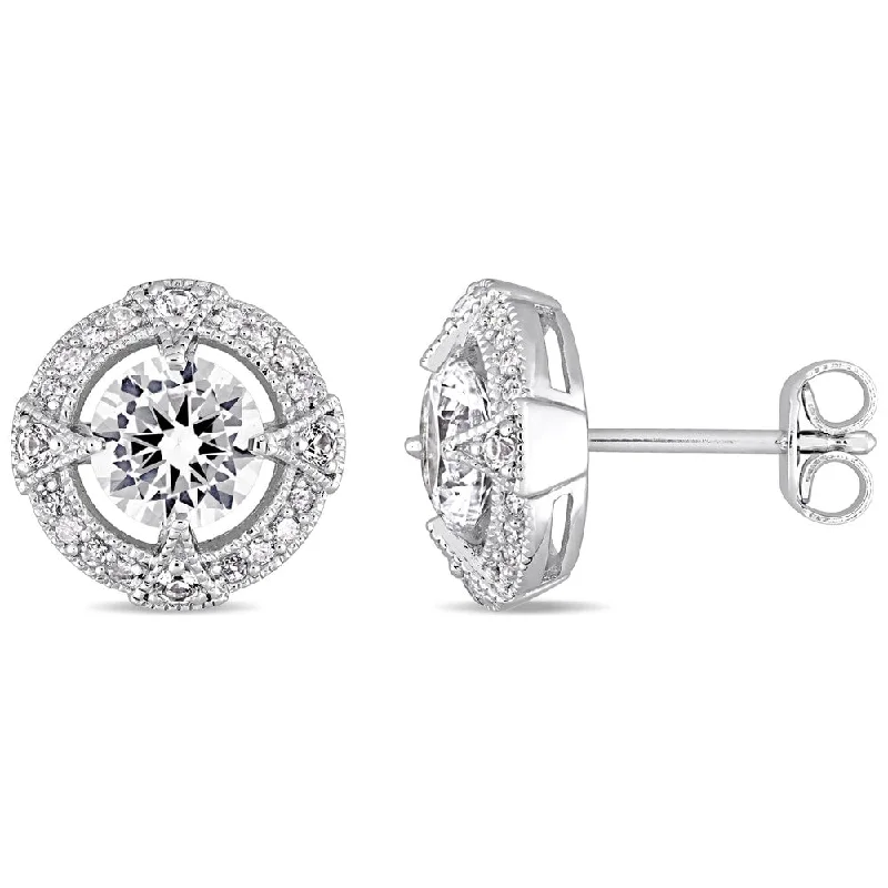 Miadora Sterling Silver Created White Sapphire 1/6ct TDW Diamond Halo Stud Earrings