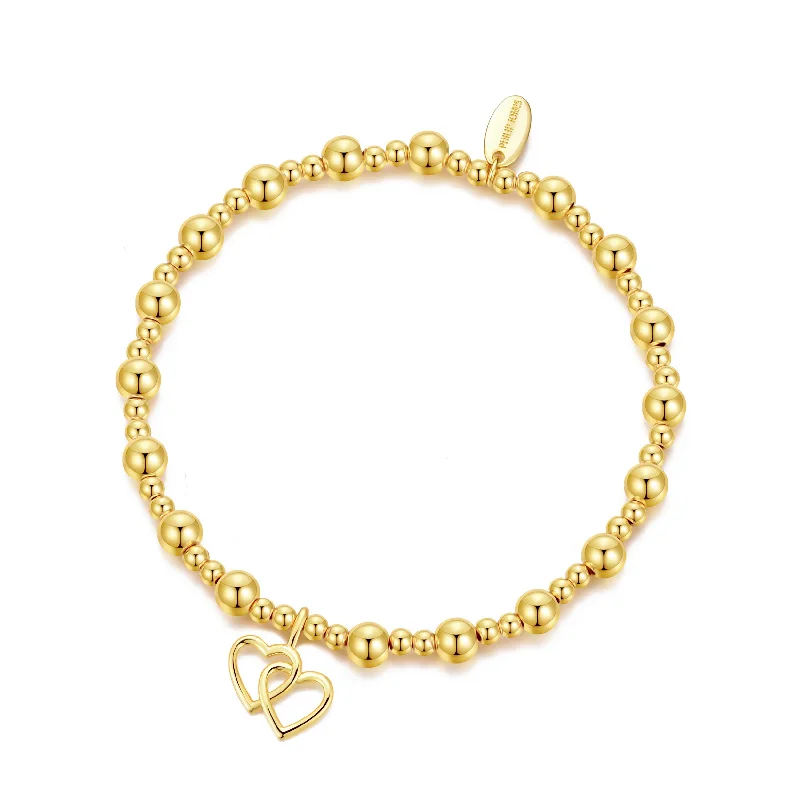 Gold Plated Heart Link Beaded Stretch Bracelet