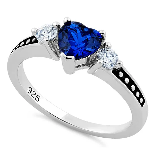 Sterling Silver Heart Blue Spinel CZ Ring