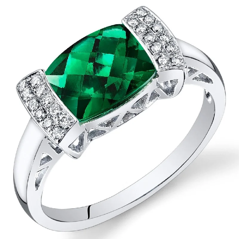 14k White Gold 1.75ct Created Emerald and Diamond Ring