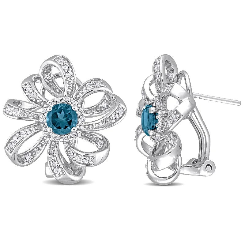 Miadora 1 7/8ct TGW London Blue and White Topaz Flower Earrings Sterling Silver