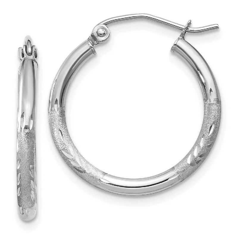 Curata 14k White Gold Diamond-Cut 2x20mm Round Classic Hoop Earrings