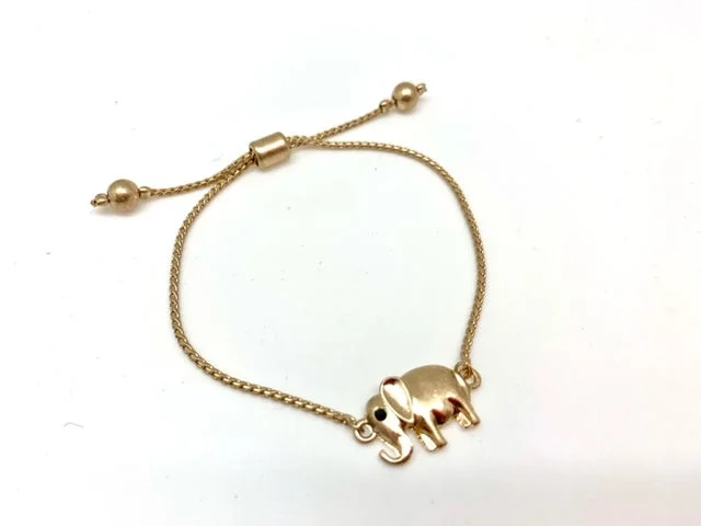 Gold Adjustable Bracelet with Elephant Charm