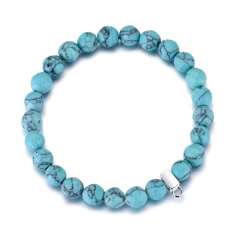 Faceted Synthetic Turquoise Gemstone Charm Stretch Bracelet