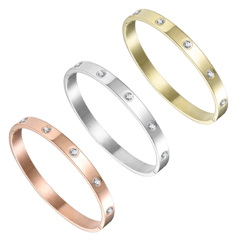 Stainless Steel Stud Bangle Created with Zircondia® Crystals (7 Inch)