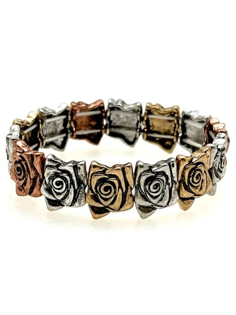 Multi Metal Stretch Bracelet - Rose Flower