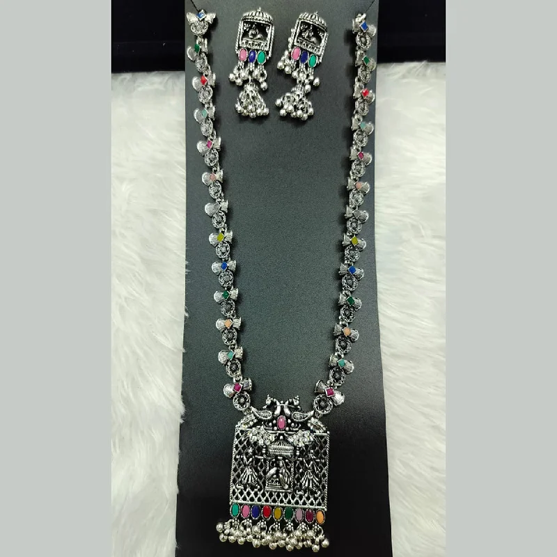 Manisha Jewellery Oxidised Plated Pota Stone Long Necklace Set