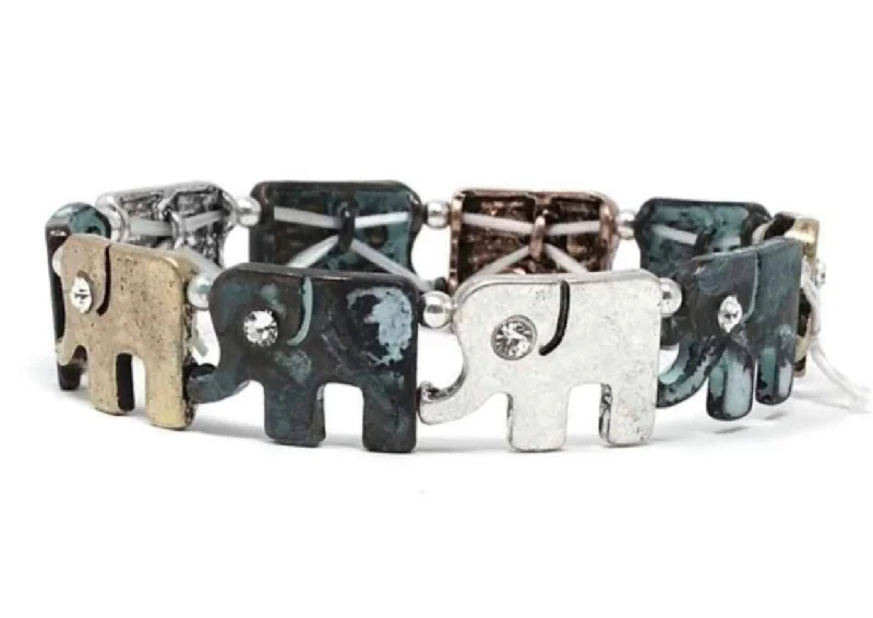 Patina Stretch Bracelet Elephants with Diamond