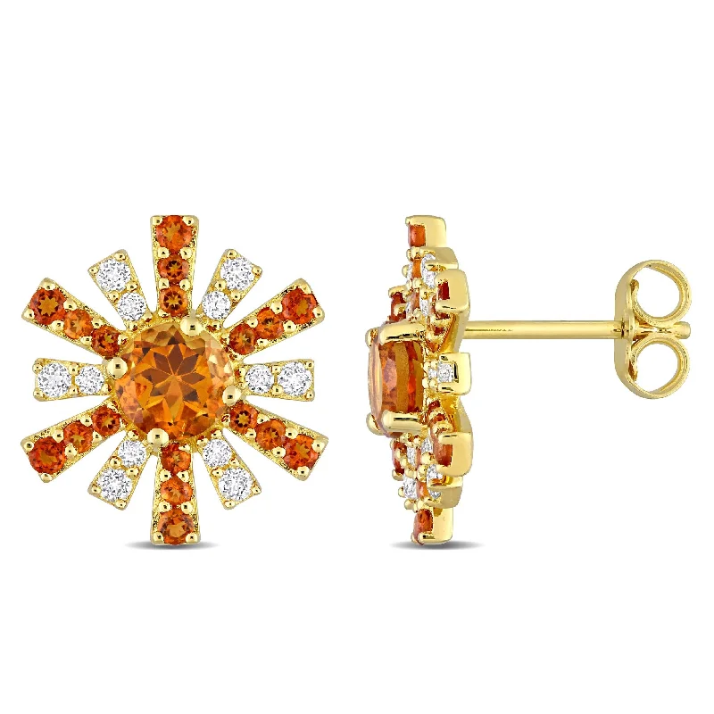 Miadora 1 5/8ct TGW Madeira Citrine and White Topaz Earrings 18k Yellow Silver