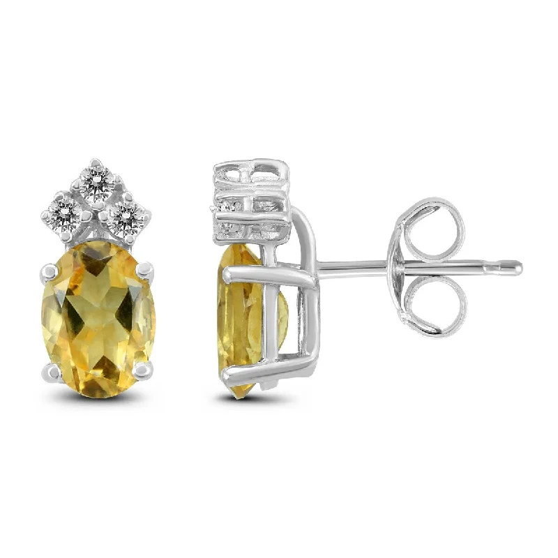 Marquee 14K White Gold 7x5MM Oval Citrine and Diamond Earrings