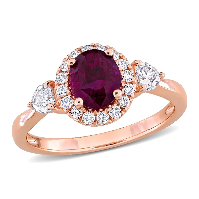 Miadora 1 1/2ct TGW Oval-Cut Pink Sapphire 3/4ct TW Heart and Round-Cut Diamond Ring in 14k Rose Gold