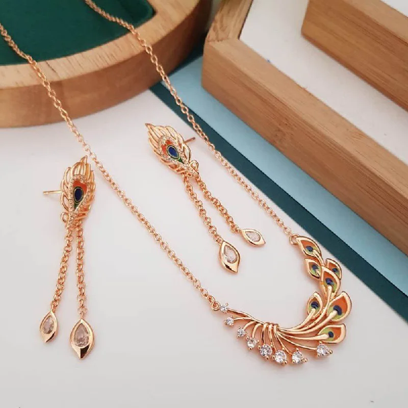 Aamrapali Rose Gold Plated American Diamond Necklace Set