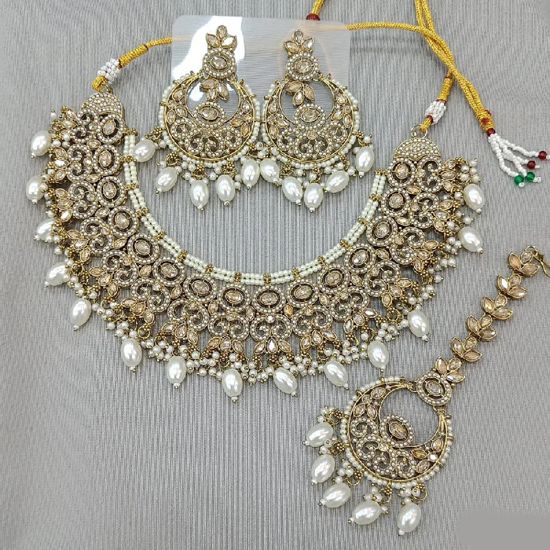 Rani Sati Jewels Gold Plated Crystal and Pearl Necklace Set