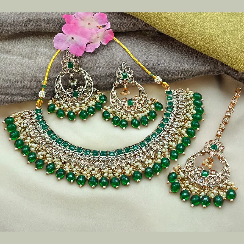 Gehana Mahal Gold Plated Crystal Stone Pearl And Beads Necklace Set