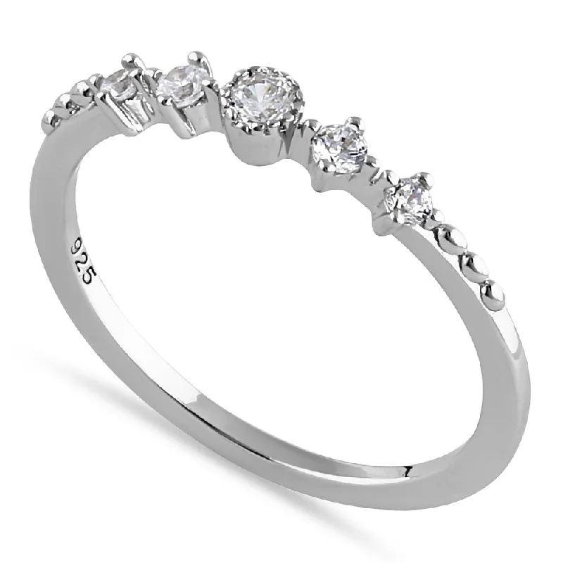 Sterling Silver Thin Half Eternity Round Cut Clear CZ Ring