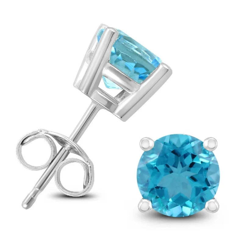 Marquee 14K White Gold 6MM Round Blue Topaz Earrings