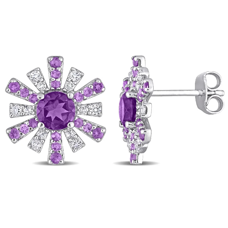 Miadora 1 3/4ct TGW African Amethyst and White Topaz Starburst Earrings Sterling Silver