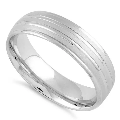 Sterling Silver Diamond Cut Triple Layer Brushed Wedding Band Ring