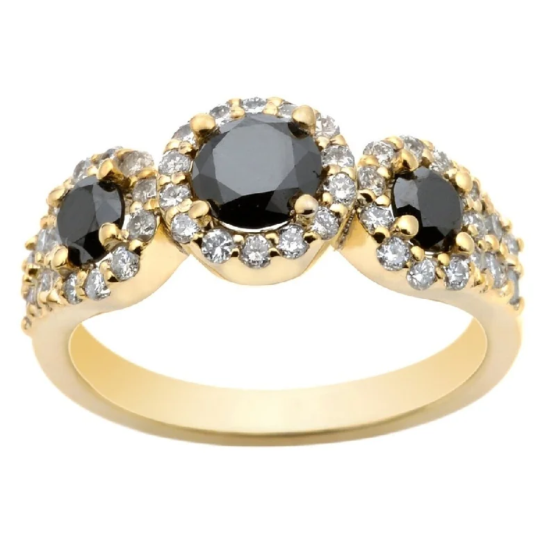 Auriya 14k Gold 1 1/5ctw 3-Stone Black Diamond Ring (G-H, I1-I2)