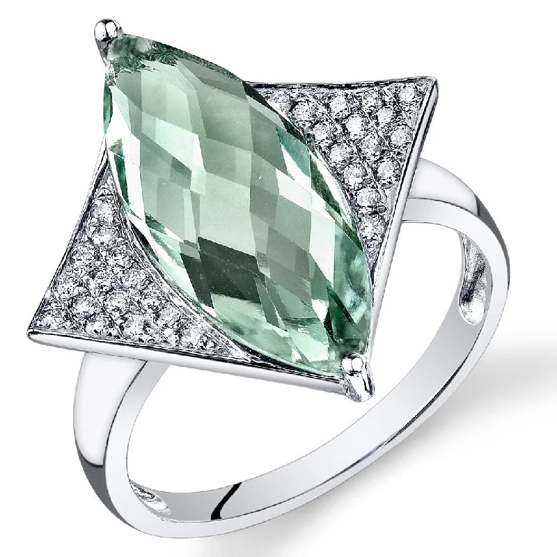 14k White Gold 4.2ct Green Amethyst and Diamond Ring