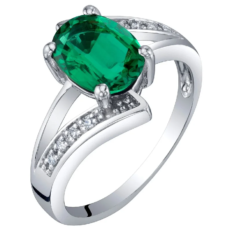 14k White Gold 1.29ct Created Emerald and Diamond Ring