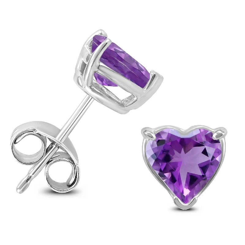 Marquee 14K White Gold 5MM Heart Amethyst Earrings