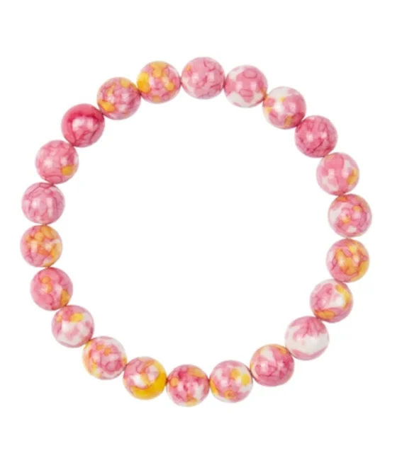 Genuine Stone Bracelet 10mm Bead Size - Pink Yellow Rain Color