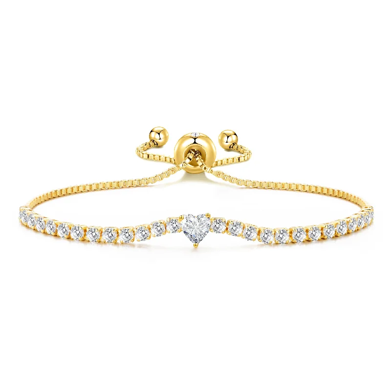 Gold Plated Heart Solitaire Friendship Bracelet Created with Zircondia® Crystals