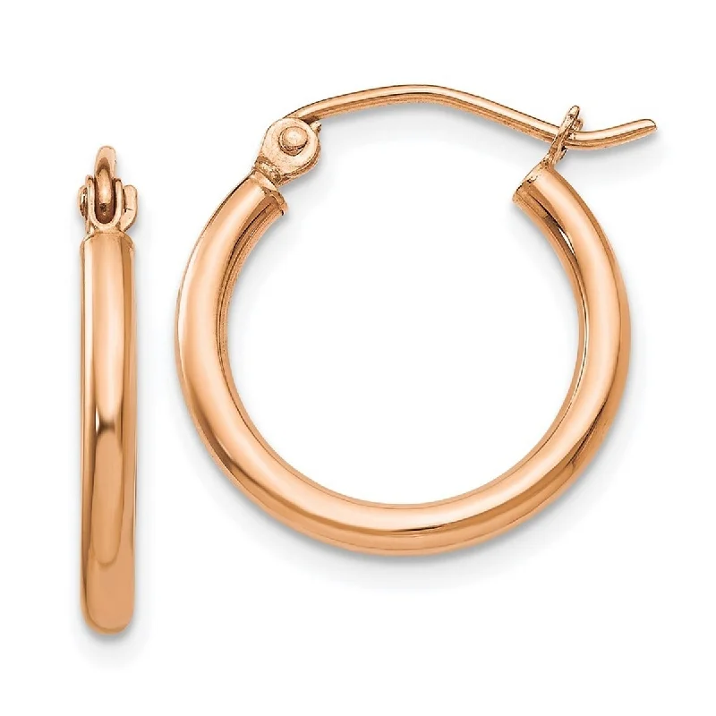 Curata 14k Rose Gold Polished Light Weight 2.5x17mm Small Tube Hoop Earrings