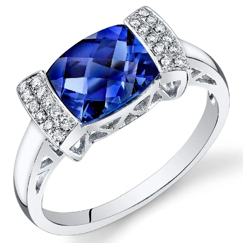 14k White Gold 2.5ct Created Blue Sapphire and Diamond Ring