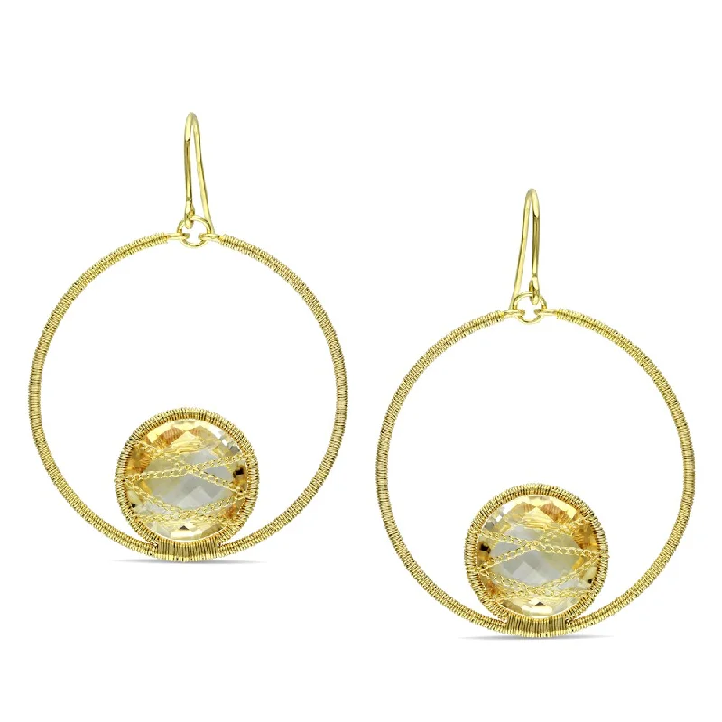 Miadora Yellow Goldplated Silver 15Ct Tgw Citrine Dangle Earrings