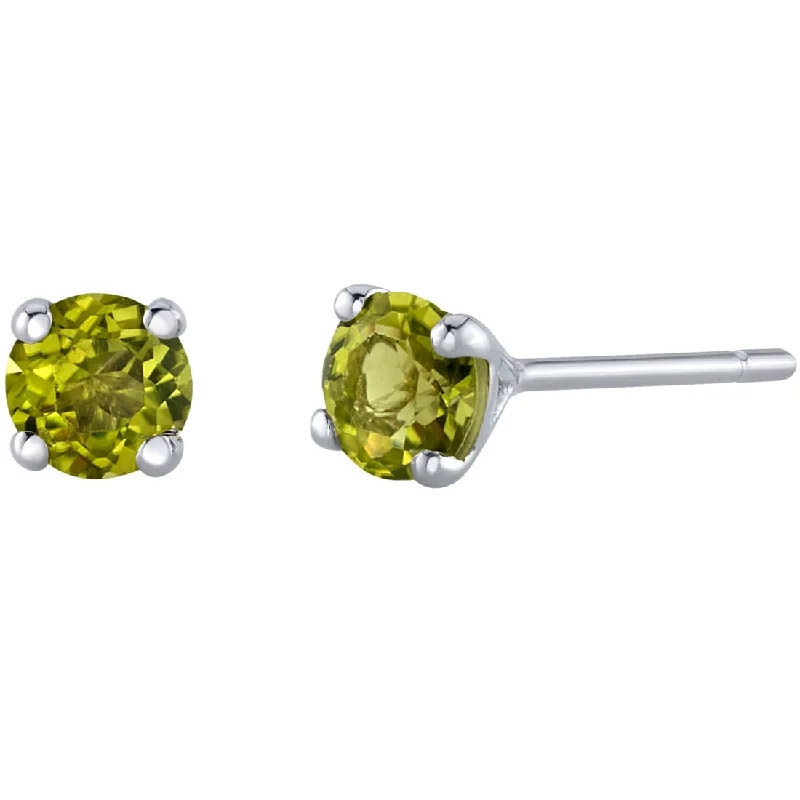 14k Gold 4mm Round Peridot Solitaire Stud Earrings