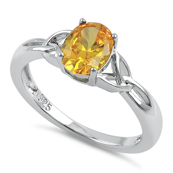 Sterling Silver Charmed Oval Yellow CZ Ring