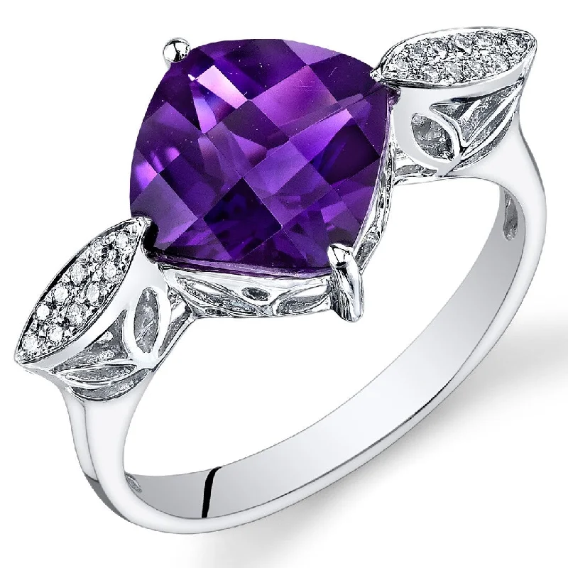 14k White Gold 3ct Amethyst and Diamond Ring