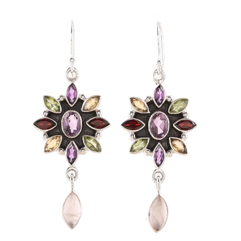 Novica Handmade Precious Petals Multi-Gemstone Flower Earrings