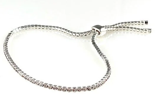 Silver Adjustable Slider Tennis Bracelet with Crystals