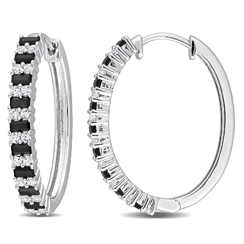 Miadora 2 1/2ct TGW Black Spinel and Created White Sapphire Hoop Earrings Sterling Silver