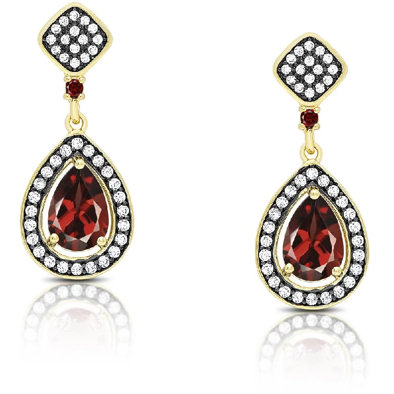 Samantha Stone Gold Over Sterling Silver Cubic Zirconia and Simulated Garnet Teardrop Earrings