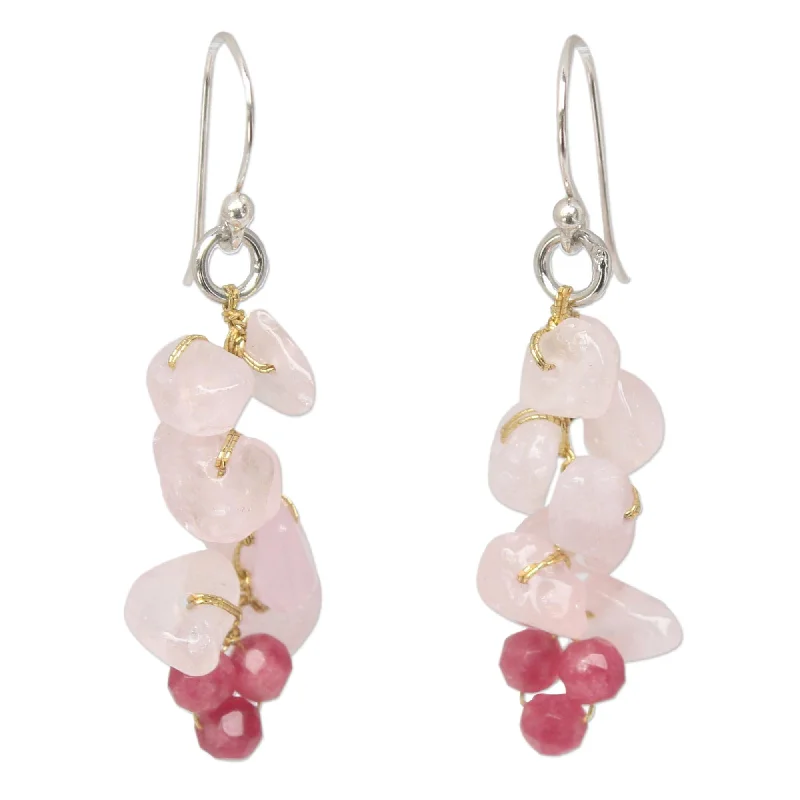 Handmade Sterling Silver 'Afternoon Pink' Rose Quartz Earrings (Thailand) - 1.7*0.5